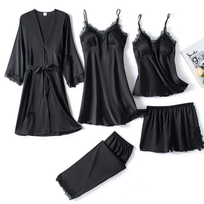 Ensemble de nuit 5 pièces en satin & dentelle