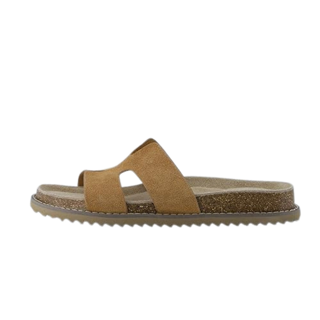 Sandales à enfiler en cuir véritable pour femmes avec semelle en liège