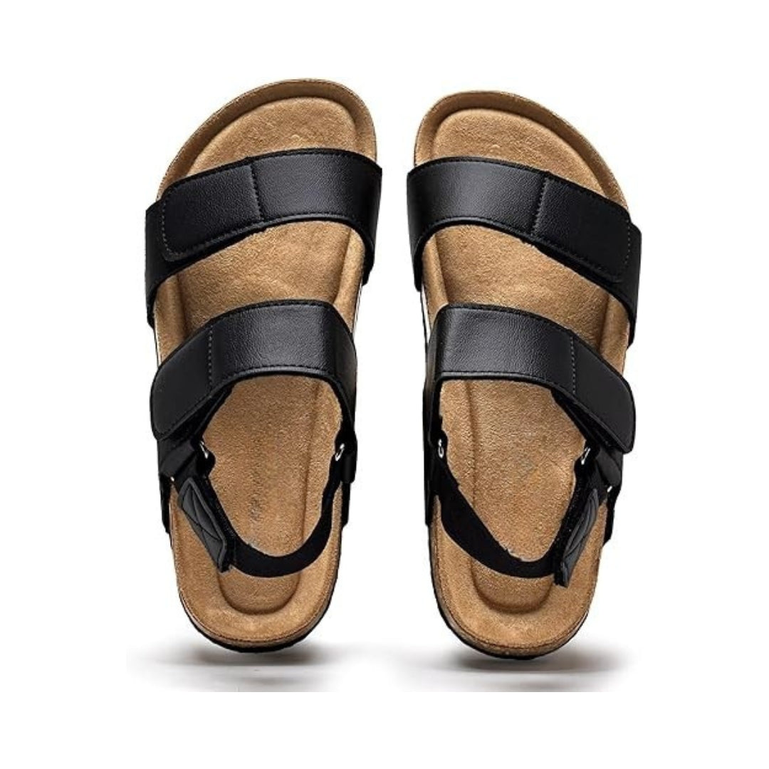 Sandales plates en liège avec soutien ergonomique et finitions pailletées