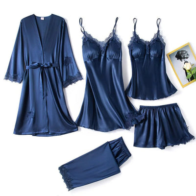 Ensemble de nuit 5 pièces en satin & dentelle