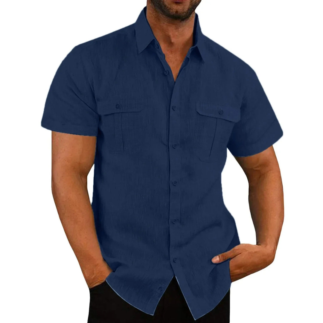 Chemise homme manches courtes avec col Kent et poches poitrine