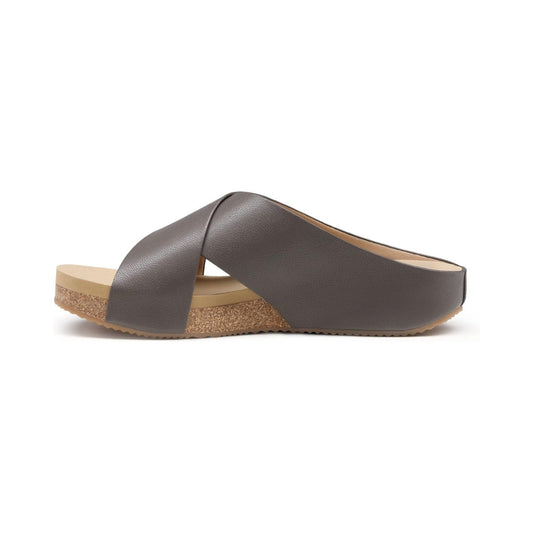 Sandales plates à plateforme croisée pour femmes, avec design à enfiler, avec semelle en liège