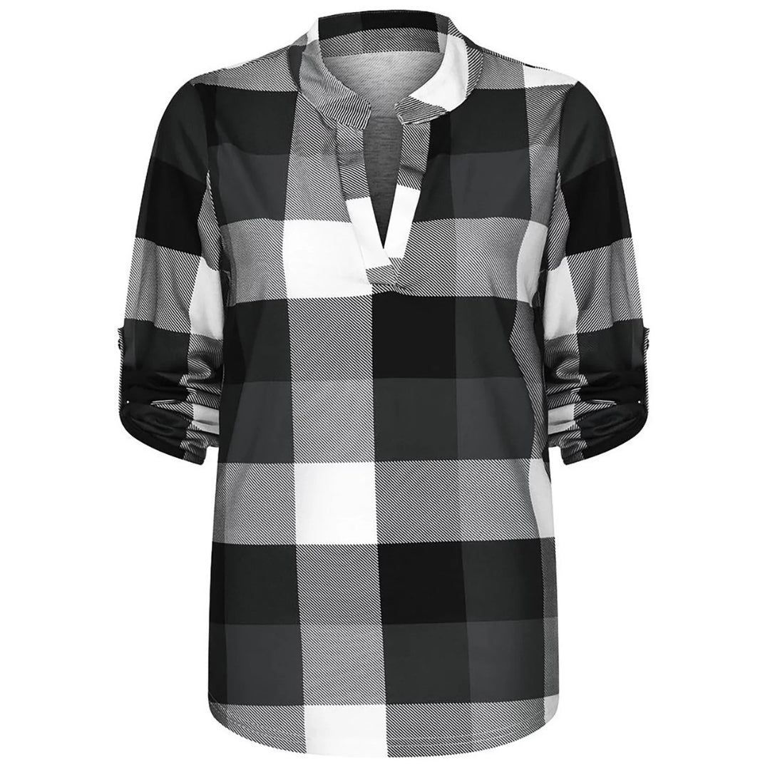 Chemisier grande taille à carreaux – Col V et confort décontracté