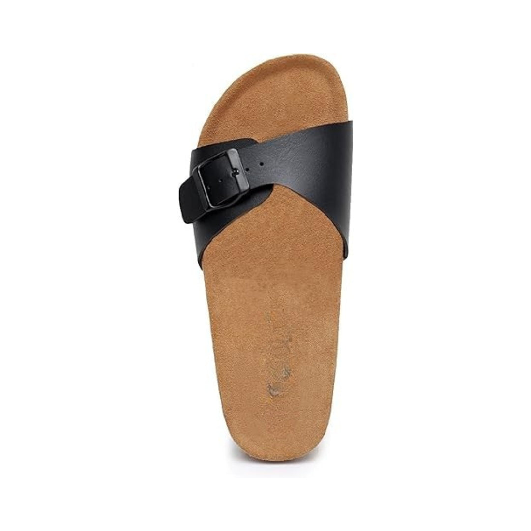 Sandales à enfiler pour femmes en daim de vache avec semelle en liège