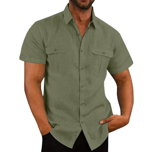 Chemise homme manches courtes avec col Kent et poches poitrine