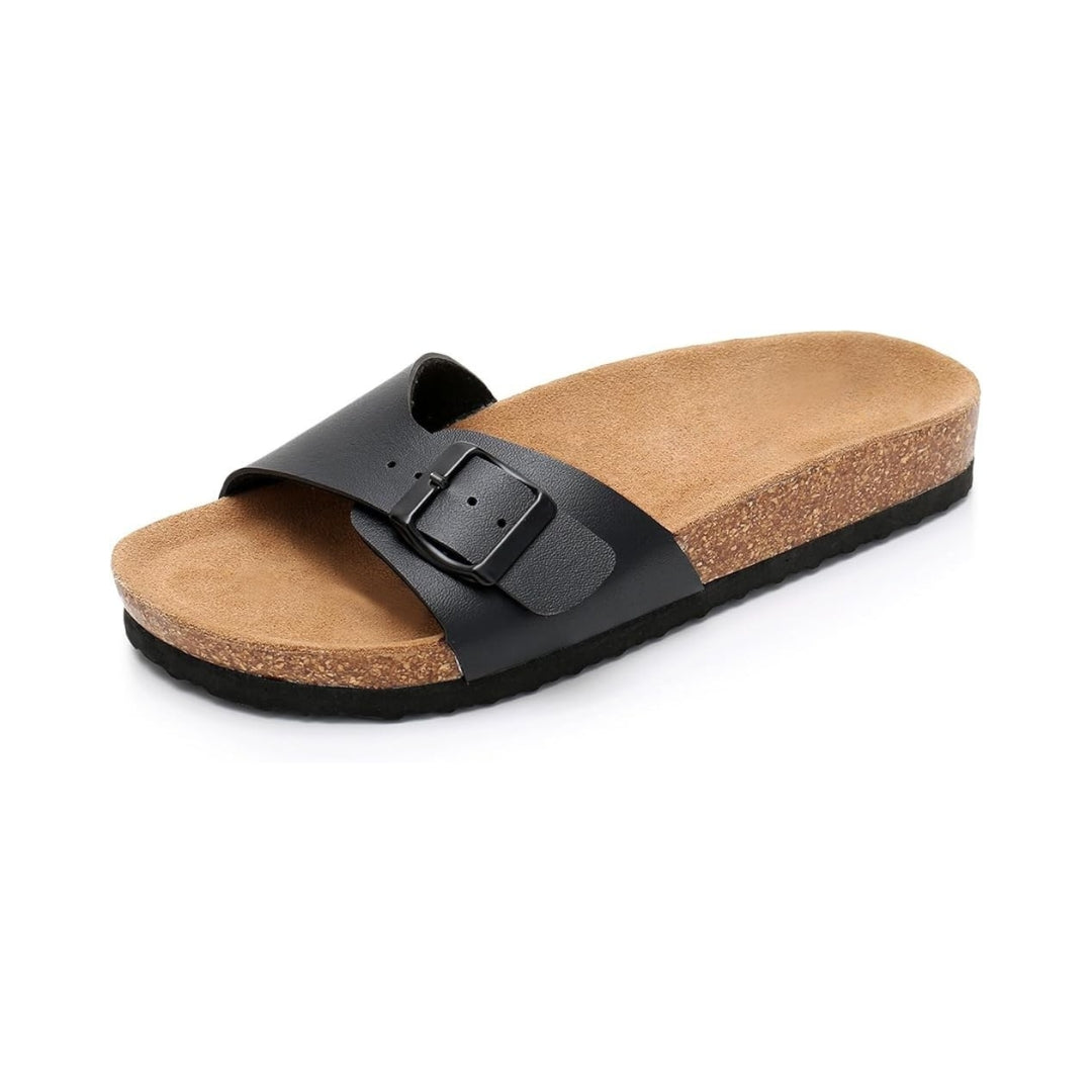 Sandales à enfiler pour femmes en daim de vache avec semelle en liège